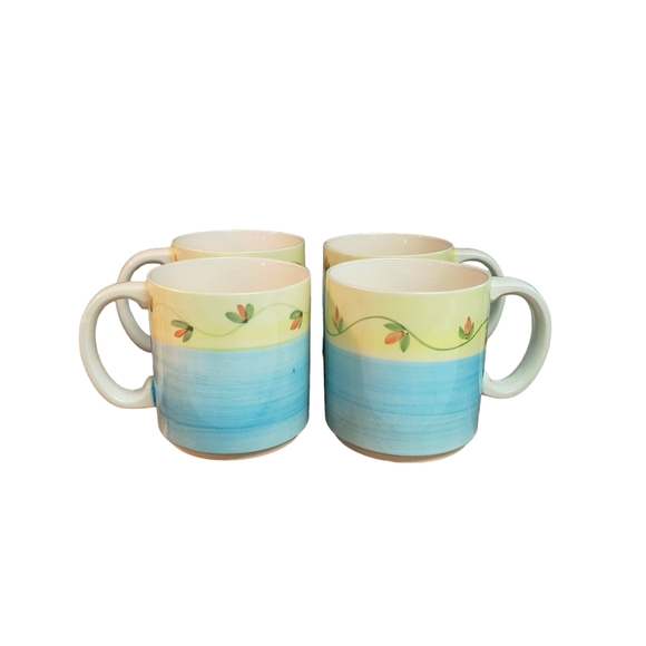 Renaissance Country Set Of 4 Hand Painted Mugs 12oz Made In Taiwan
